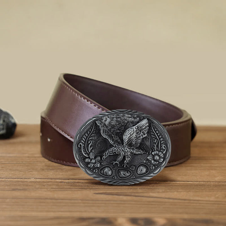 Cintura in pelle con fibbia in rilievo a forma di aquila e cavallo fai da te da uomo - Aquila - Cintura PU marrone (40) - image 12