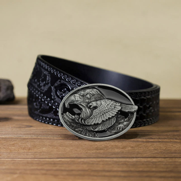Cintura in pelle con fibbia goffrata Double Eagle fai da te da uomo - Aquila - Cintura nera intagliata (40)) - image 10