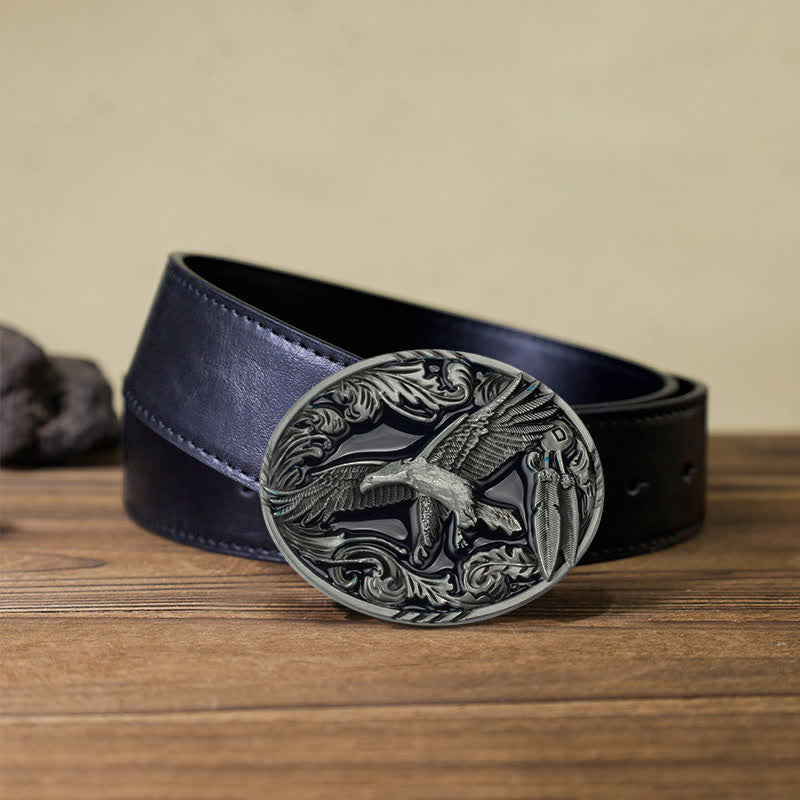 Cintura in pelle con fibbia ovale smaltata a forma di foglia d'aquila fai da te da uomo - Aquila - Cintura PU nera (40) - image 3