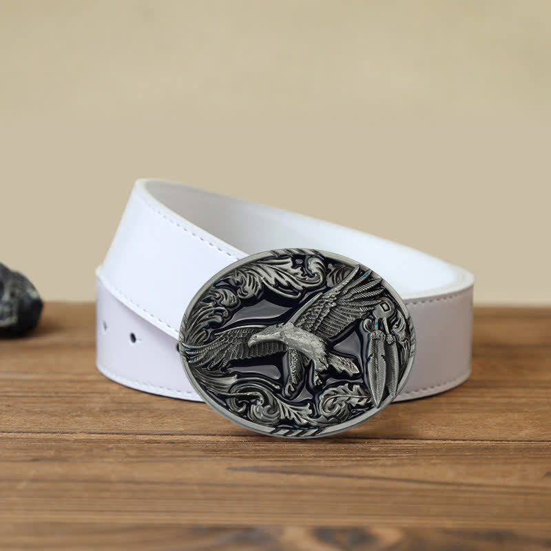 Cintura in pelle con fibbia ovale smaltata a forma di foglia d'aquila fai da te da uomo - Aquila - Cintura PU bianca (40) - image 5