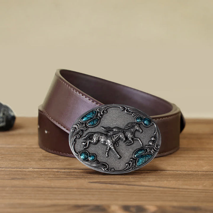Cintura in pelle con fibbia in perline turchesi fai da te da uomo con cavalli da corsa - Argento antico - Cintura PU marrone (40) - image 10