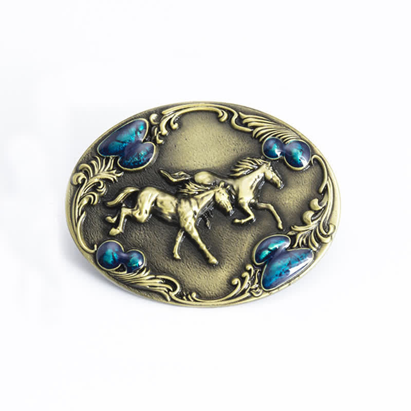 Cintura in pelle con fibbia in perline turchesi fai da te da uomo con cavalli da corsa - Bronzo antico - Senza cintura - image 3