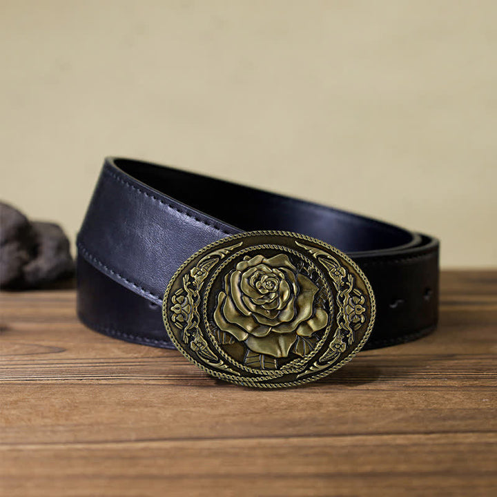 Cintura in pelle con fibbia a rosa western alla moda fai da te da uomo - Bronzo antico - Cintura PU nera (40) - image 7