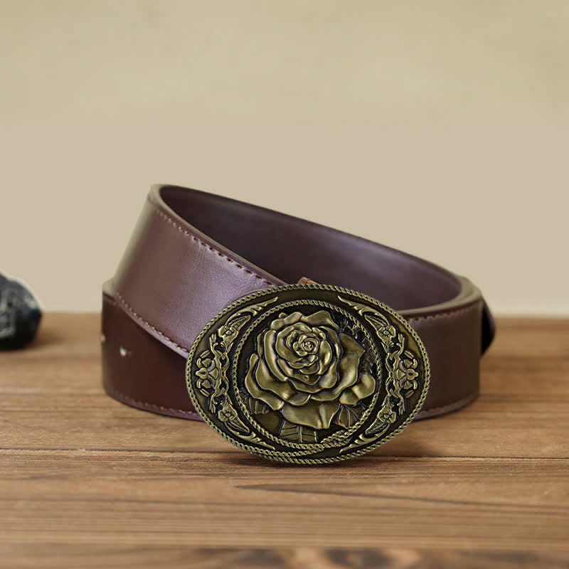 Cintura in pelle con fibbia a rosa western alla moda fai da te da uomo - Bronzo antico - Cintura PU marrone (40) - image 13