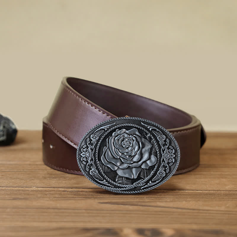 Cintura in pelle con fibbia a rosa western alla moda fai da te da uomo - Argento antico - Cintura PU marrone (40) - image 14