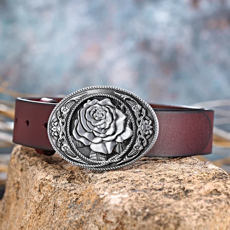 Cintura in pelle con fibbia a rosa western alla moda fai da te da uomo - image 4