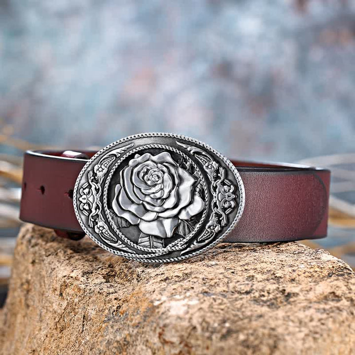 Cintura in pelle con fibbia a rosa western alla moda fai da te da uomo