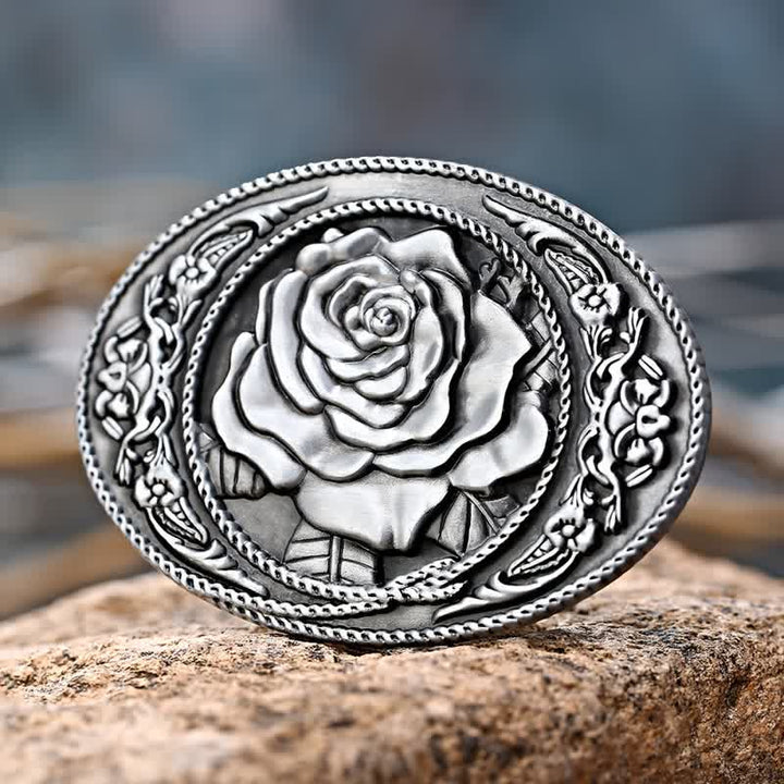 Cintura in pelle con fibbia a rosa western alla moda fai da te da uomo - Argento antico - Senza cintura - image 3