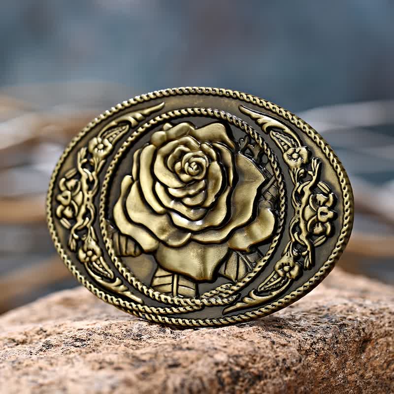 Cintura in pelle con fibbia a rosa western alla moda fai da te da uomo - Bronzo antico - Senza cintura - image 0