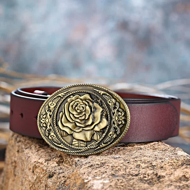 Cintura in pelle con fibbia a rosa western alla moda fai da te da uomo