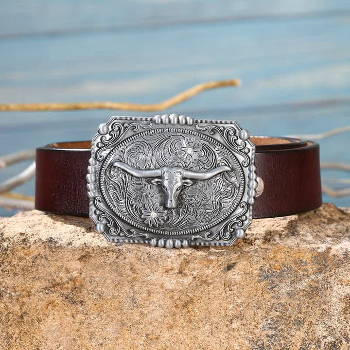 Cintura in pelle fai da te da uomo con fibbia a forma di testa di toro Longhorn