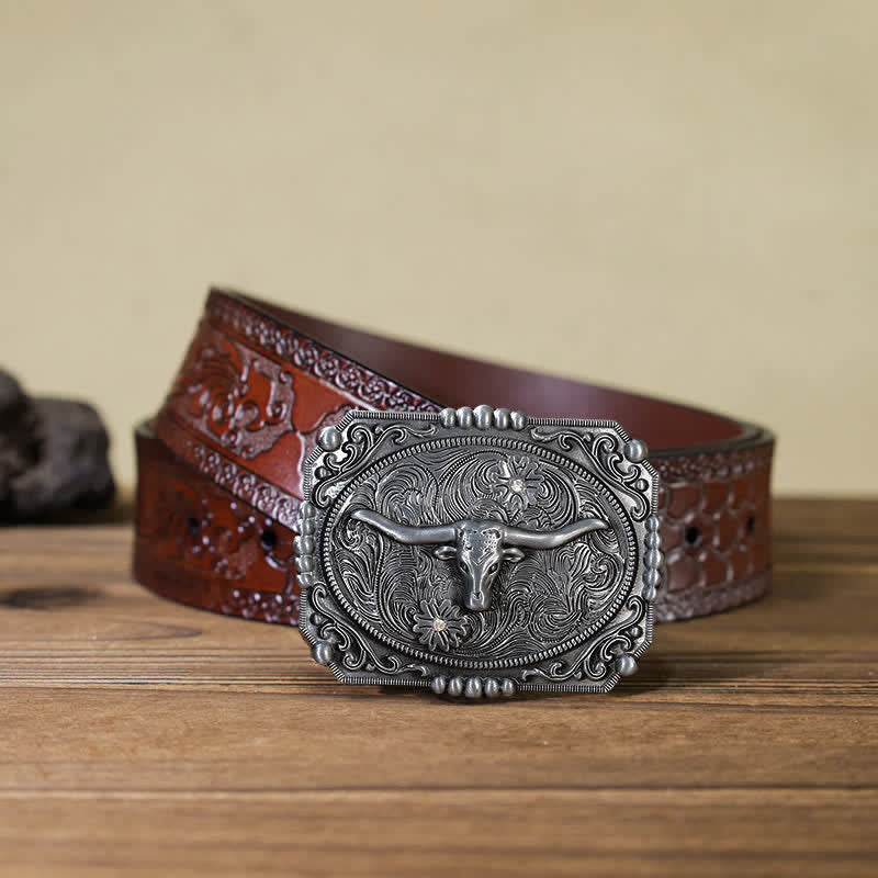 Cintura in pelle fai da te da uomo con fibbia a forma di testa di toro Longhorn
