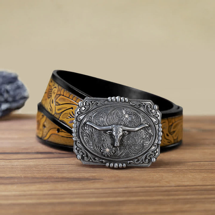 Cintura in pelle fai da te da uomo con fibbia a forma di testa di toro Longhorn