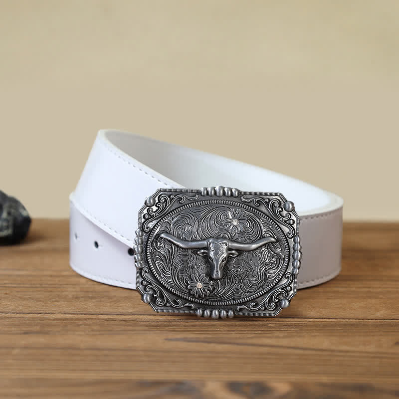 Cintura in pelle fai da te da uomo con fibbia a forma di testa di toro Longhorn