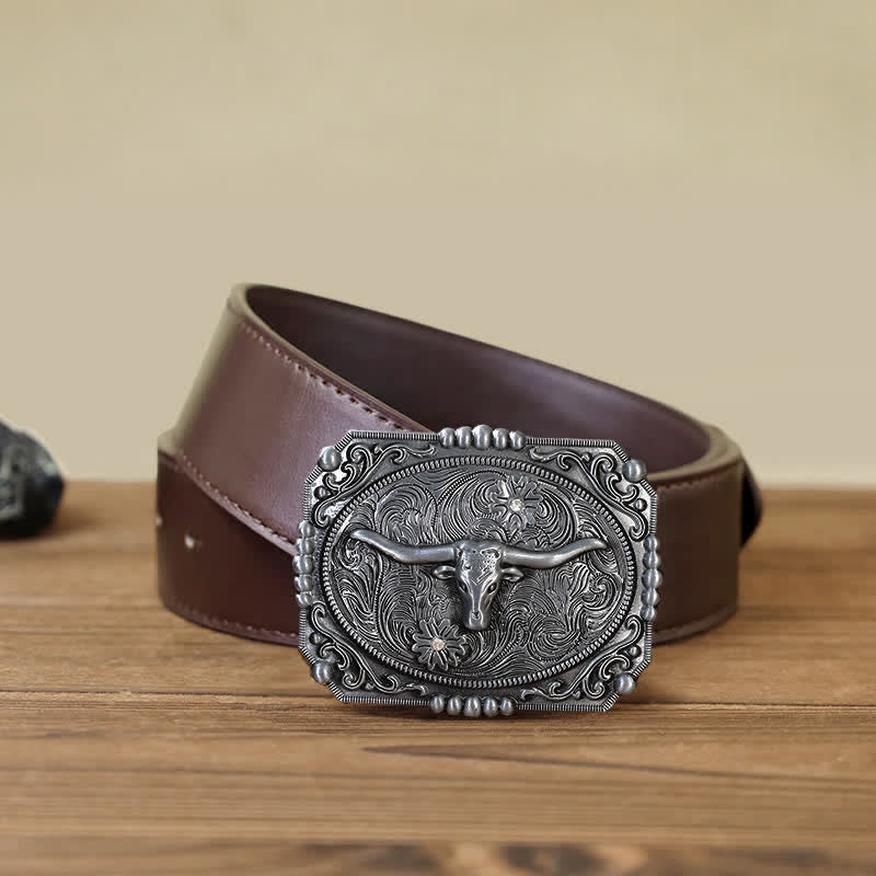 Cintura in pelle fai da te da uomo con fibbia a forma di testa di toro Longhorn