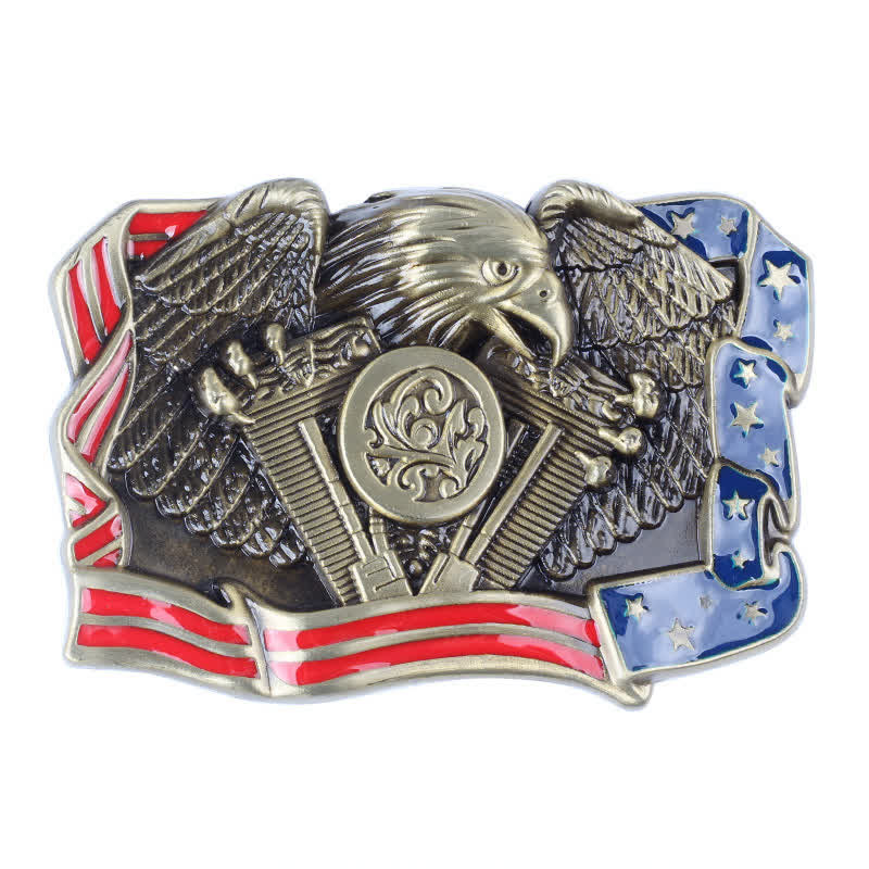 Cintura in pelle con fibbia multicolore patriottica aquila fai da te da uomo