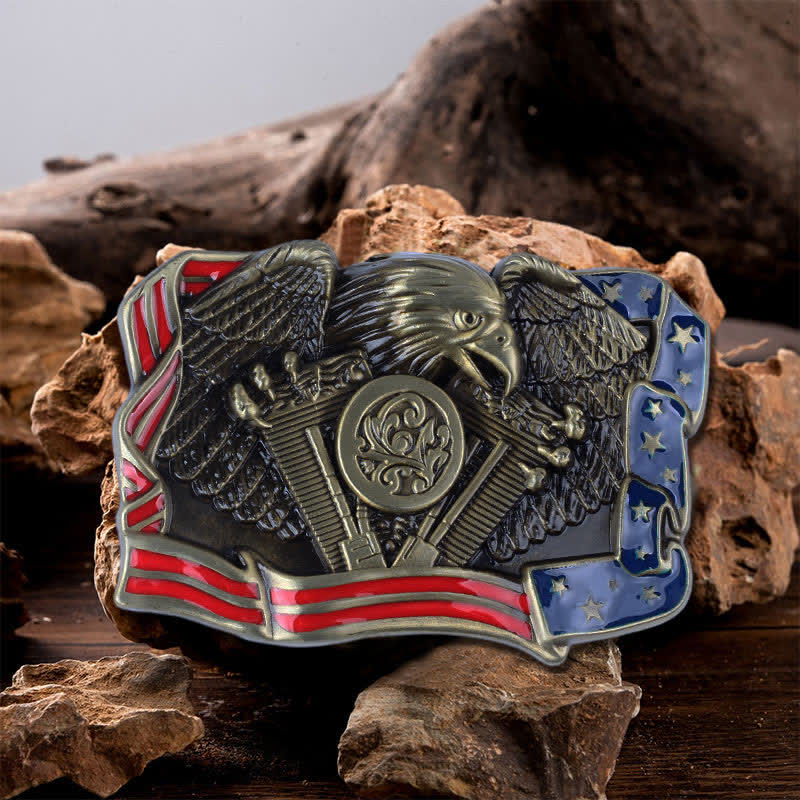 Cintura in pelle con fibbia multicolore patriottica aquila fai da te da uomo - Bronzo antico - Senza cintura - image 0