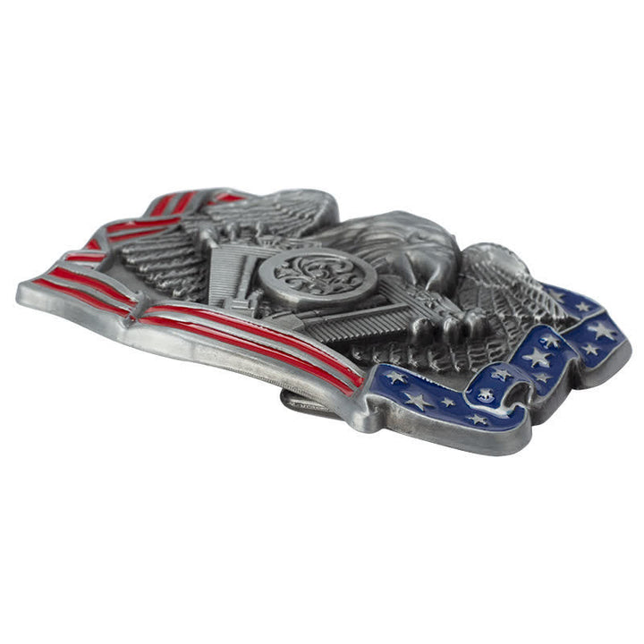Cintura in pelle con fibbia multicolore patriottica aquila fai da te da uomo