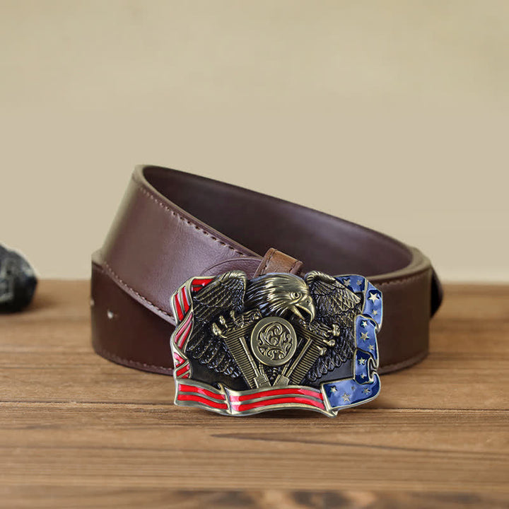 Cintura in pelle con fibbia multicolore patriottica aquila fai da te da uomo
