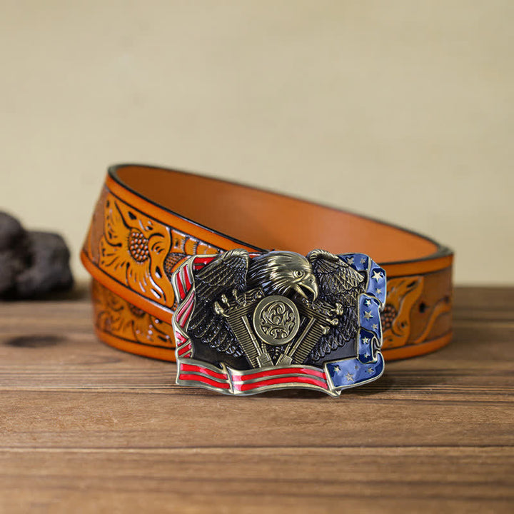 Cintura in pelle con fibbia multicolore patriottica aquila fai da te da uomo