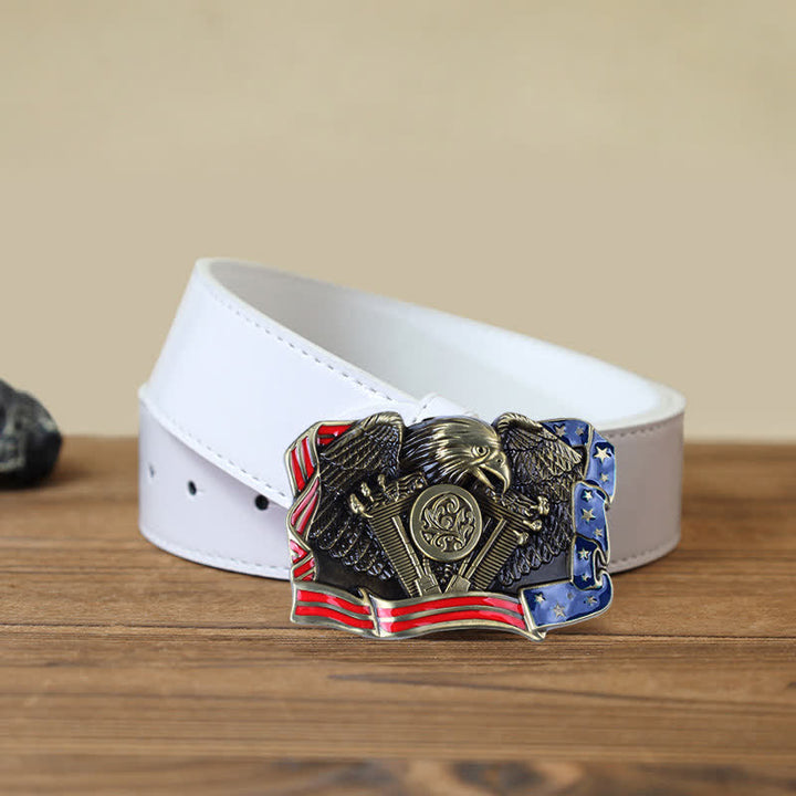 Cintura in pelle con fibbia multicolore patriottica aquila fai da te da uomo