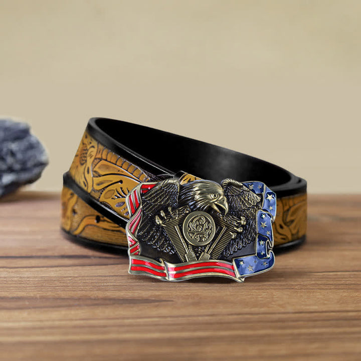 Cintura in pelle con fibbia multicolore patriottica aquila fai da te da uomo