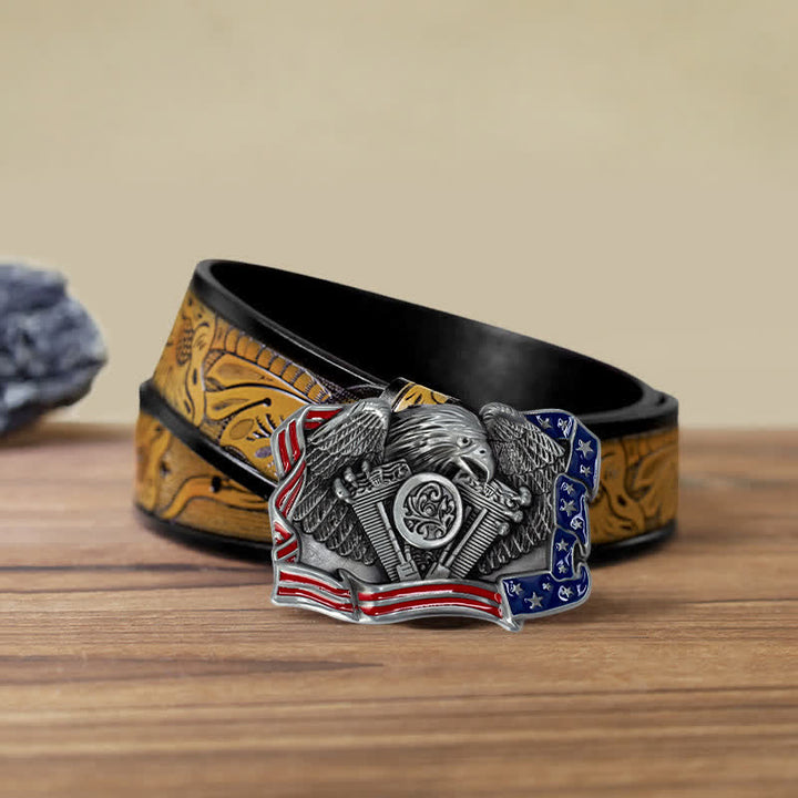 Cintura in pelle con fibbia multicolore patriottica aquila fai da te da uomo