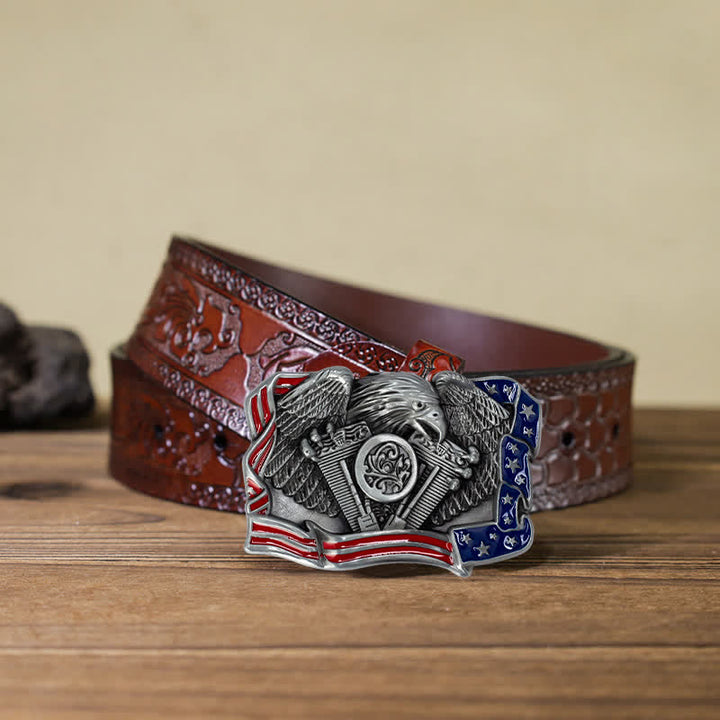 Cintura in pelle con fibbia multicolore patriottica aquila fai da te da uomo