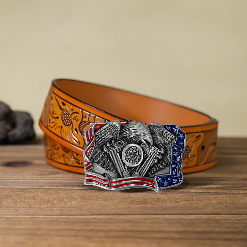 Cintura in pelle con fibbia multicolore patriottica aquila fai da te da uomo