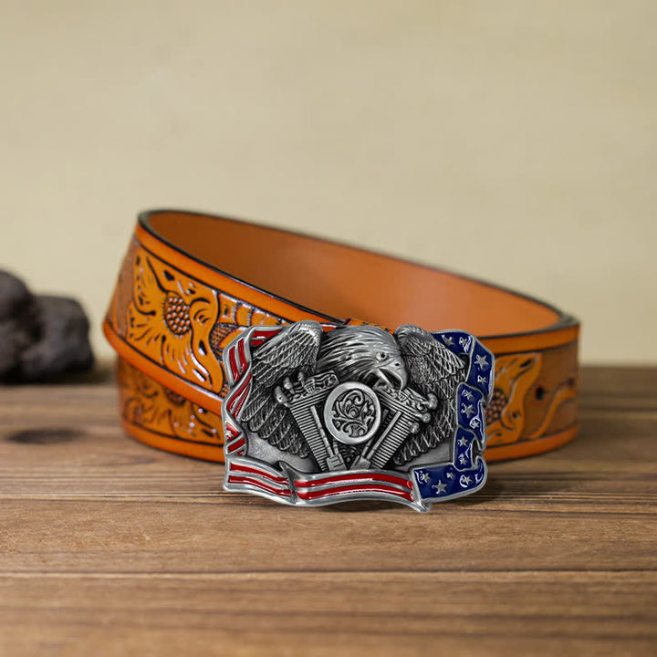 Cintura in pelle con fibbia multicolore patriottica aquila fai da te da uomo