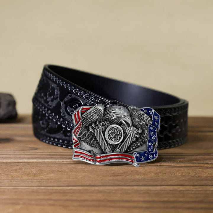Cintura in pelle con fibbia multicolore patriottica aquila fai da te da uomo
