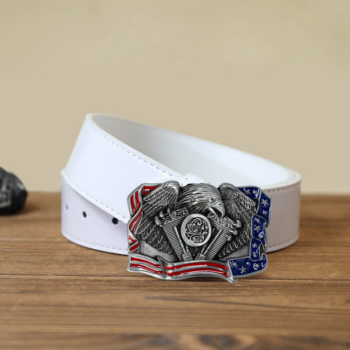 Cintura in pelle con fibbia multicolore patriottica aquila fai da te da uomo