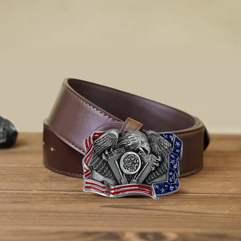 Cintura in pelle con fibbia multicolore patriottica aquila fai da te da uomo