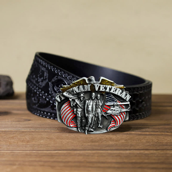 Cintura in pelle fai da te con fibbia da veterano del Vietnam da uomo