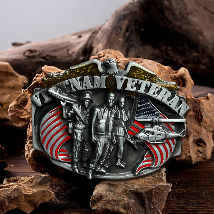 Cintura in pelle fai da te con fibbia da veterano del Vietnam da uomo