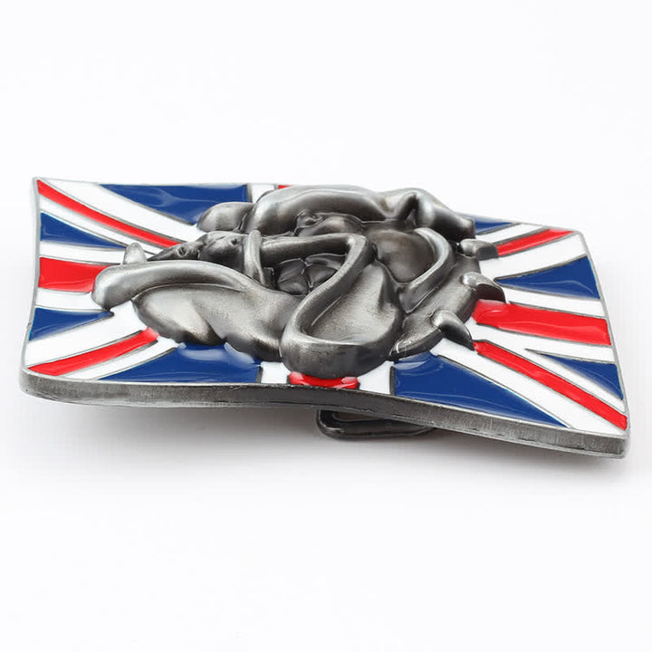 Cintura in pelle fai da te da uomo con fibbia a forma di testa di bulldog con bandiera britannica