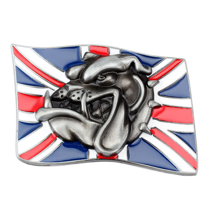 Cintura in pelle fai da te da uomo con fibbia a forma di testa di bulldog con bandiera britannica