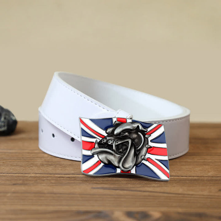 Cintura in pelle fai da te da uomo con fibbia a forma di testa di bulldog con bandiera britannica