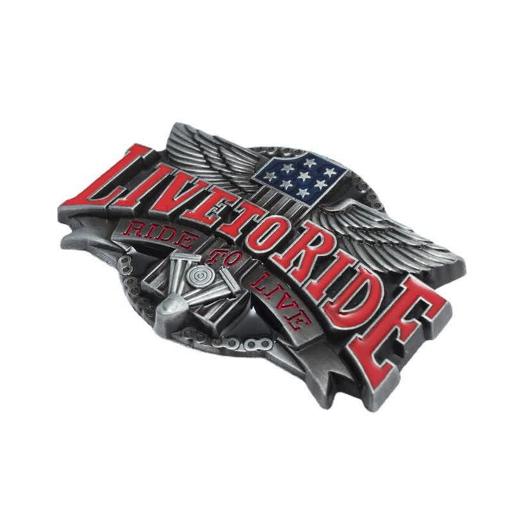 Cintura in pelle con fibbia Wings per motociclista fai da te da uomo Live To Ride