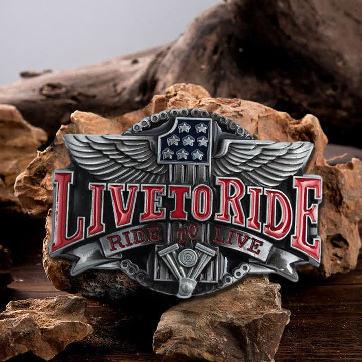 Cintura in pelle con fibbia Wings per motociclista fai da te da uomo Live To Ride