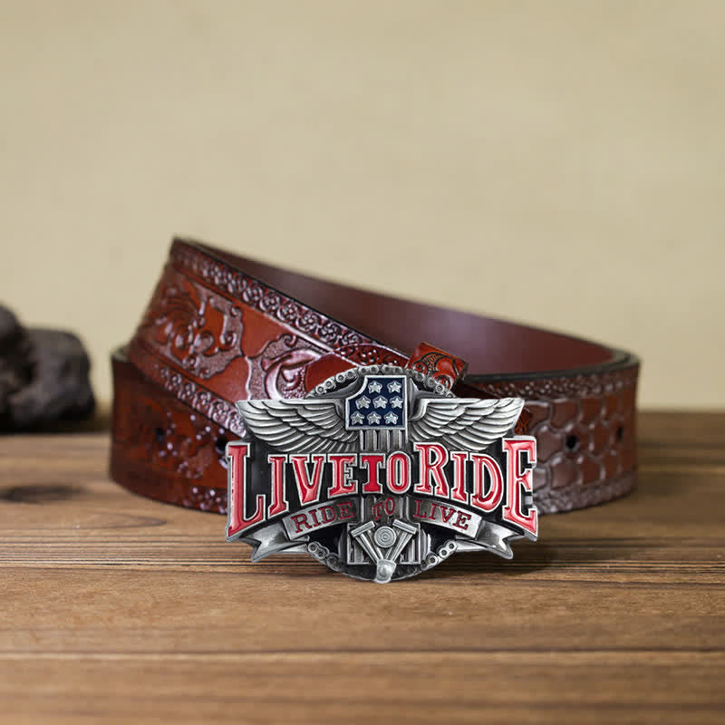 Cintura in pelle con fibbia Wings per motociclista fai da te da uomo Live To Ride