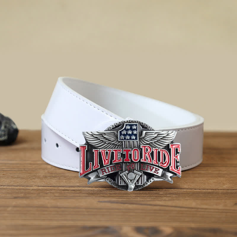 Cintura in pelle con fibbia Wings per motociclista fai da te da uomo Live To Ride