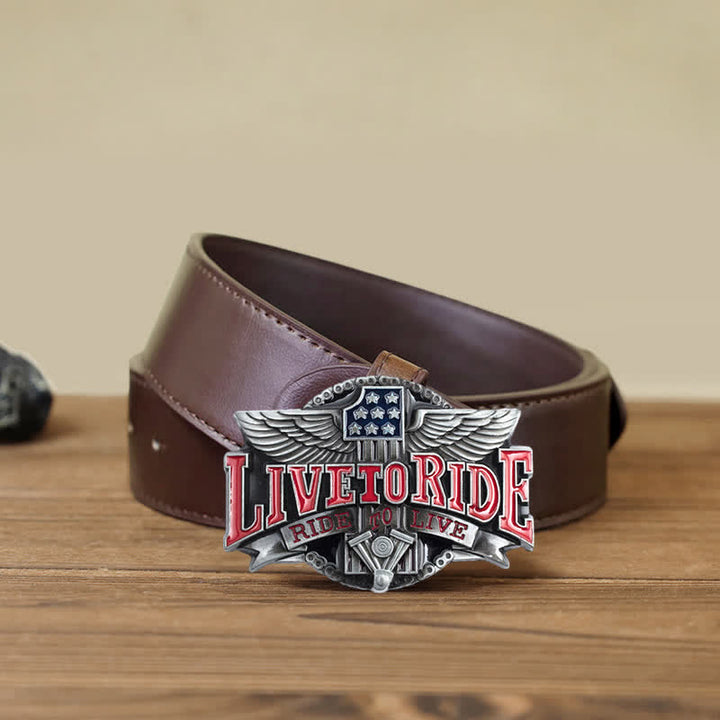 Cintura in pelle con fibbia Wings per motociclista fai da te da uomo Live To Ride