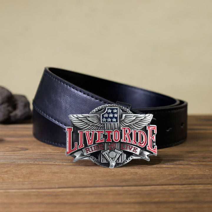 Cintura in pelle con fibbia Wings per motociclista fai da te da uomo Live To Ride
