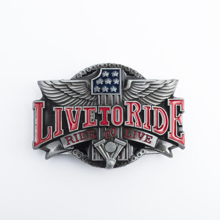 Cintura in pelle con fibbia Wings per motociclista fai da te da uomo Live To Ride