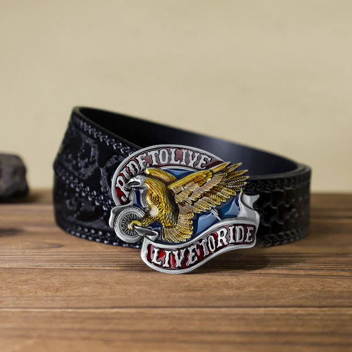 Cintura in pelle con fibbia "Eagle On Wheels Live to Ride" fai da te da uomo