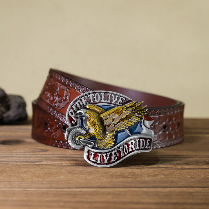 Cintura in pelle con fibbia "Eagle On Wheels Live to Ride" fai da te da uomo