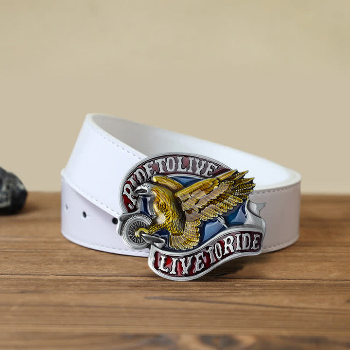 Cintura in pelle con fibbia "Eagle On Wheels Live to Ride" fai da te da uomo