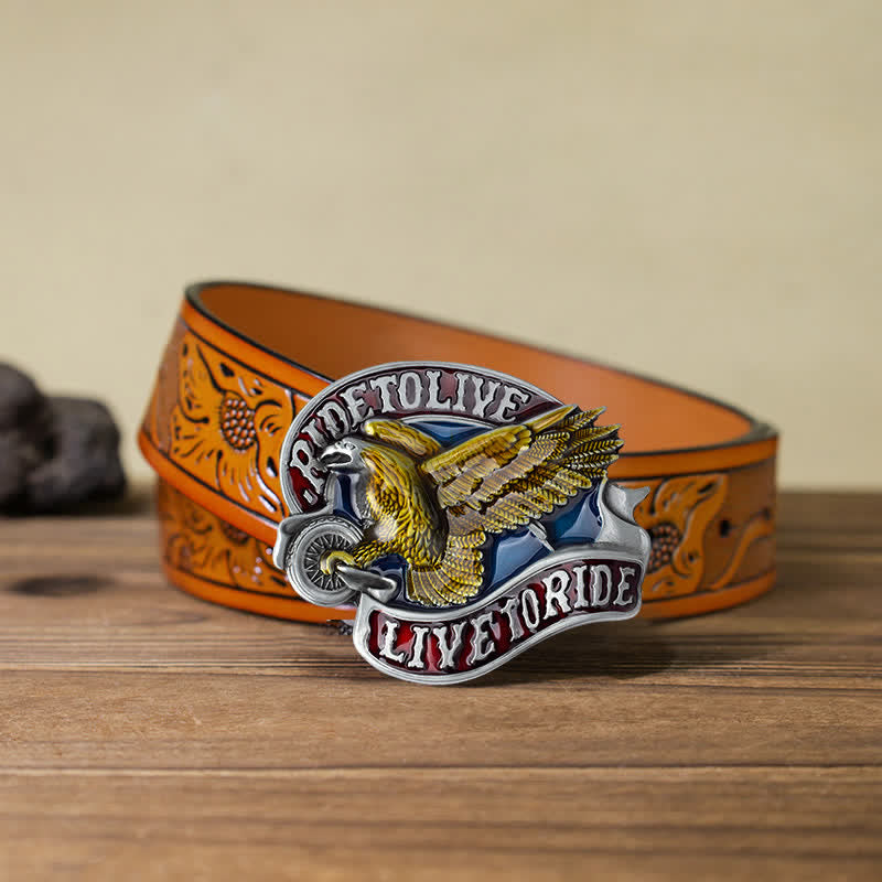 Cintura in pelle con fibbia "Eagle On Wheels Live to Ride" fai da te da uomo