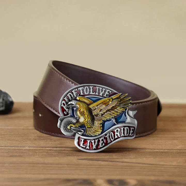 Cintura in pelle con fibbia "Eagle On Wheels Live to Ride" fai da te da uomo